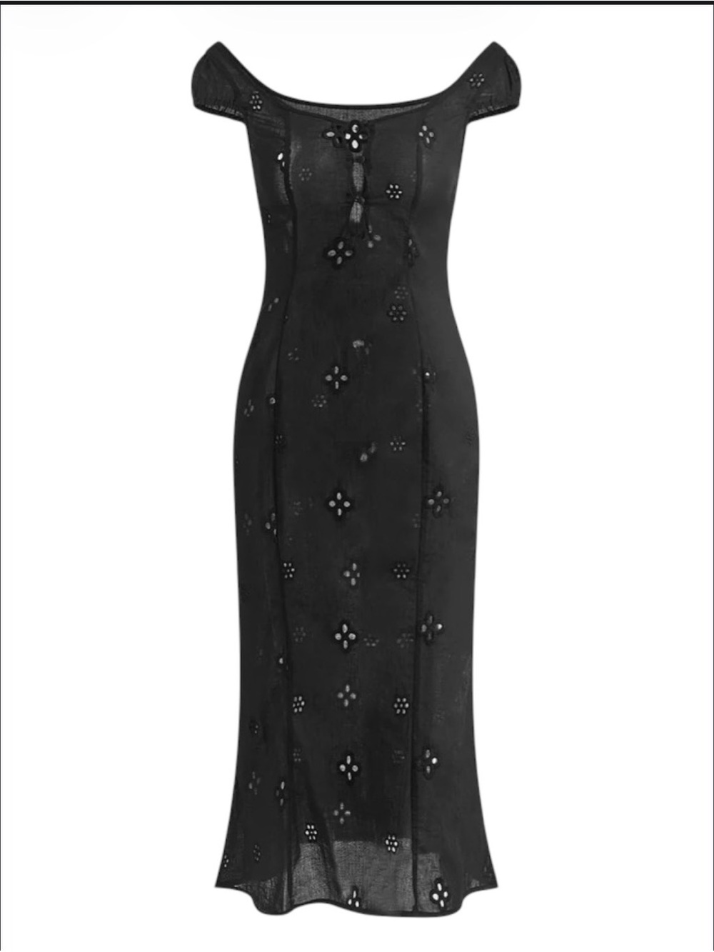 COMMENSE Semi-Sheer Eyelet Cotton Keyhole Neckline Midi Dress Size XS